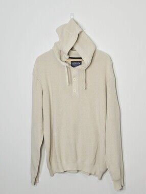 Report Collection Heritage Ivory Hooded Knit Preppy Cotton Sweater Size XLarge